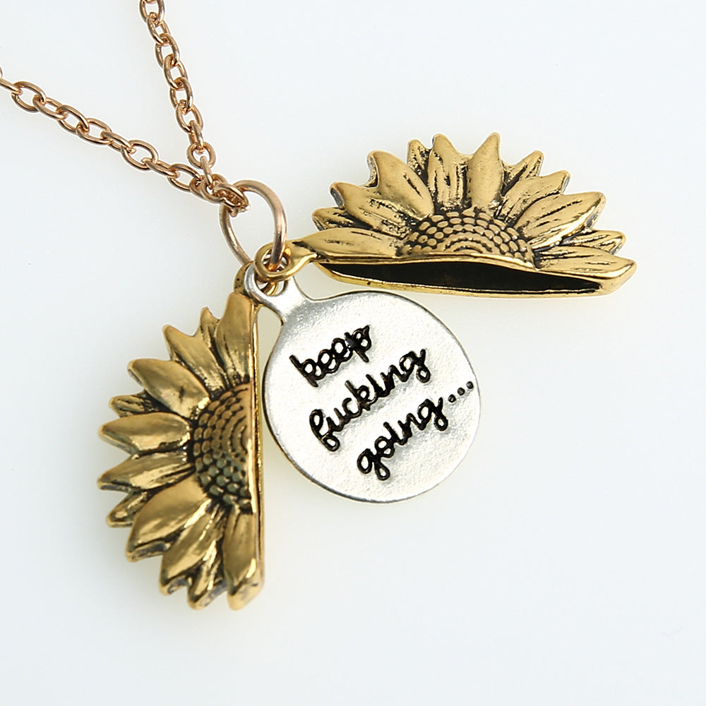 Fashionable woman's sunflower necklace